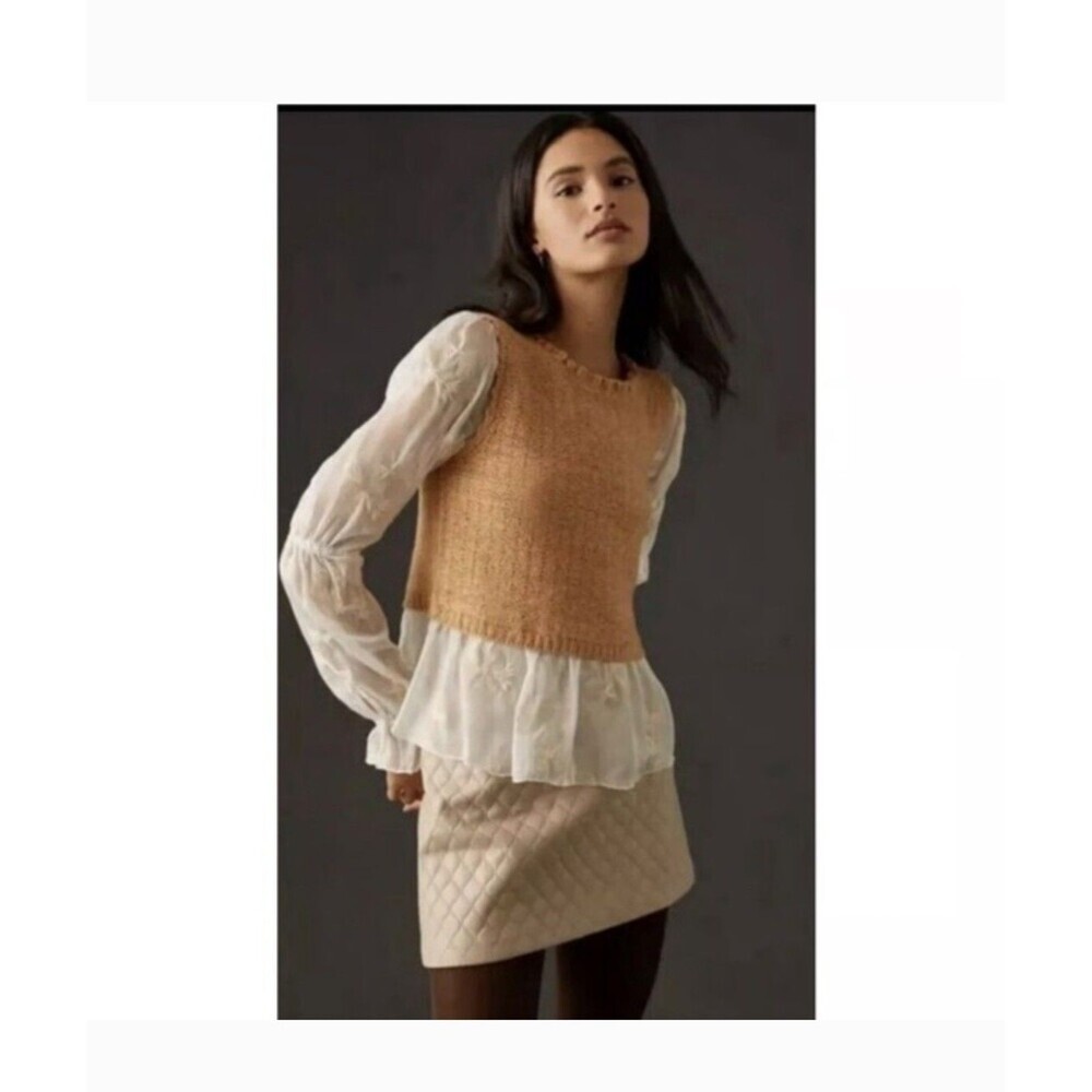 Anthropologie Womens Romantic Cottagecore Knit Sweater Vest Size 2X Ruffle Trim - Picture 2 of 15